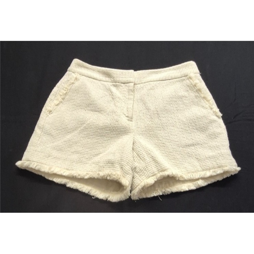 Kaari Blue women's cream ivory textured curvy Shorts tweed fringe trim boho sz 6